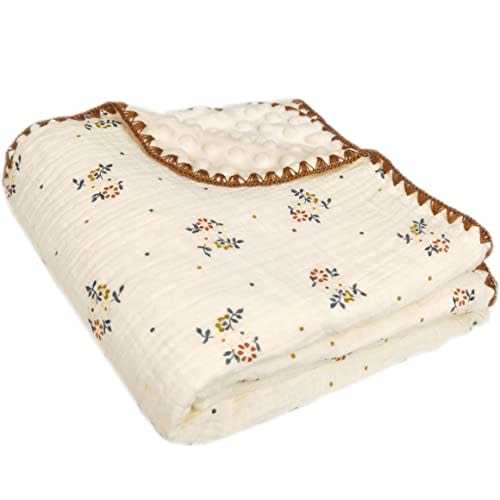 Gunnaicat Baby Muslin Cotton Thick Blanket Dotted Backing Double Layer Soft Newborn Receiving Blanket 40x40Inch Flower Pattern