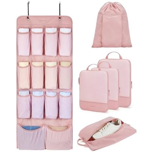 BAGSMART Hanging Compression Packing Cubes, 6 Set Large Suitcase Organizer Bags Set, Cruise Travel Essentials for Women