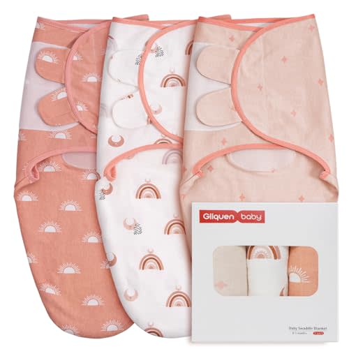 GLLQUEN BABY 3-Pack Organic Baby Swaddle Sleep Sacks for Newborn - Baby Swaddles 0-3 Months, Newborn Swaddling Sack, Rainbow & Sun, Infant Swaddle Blanket Wrap (Small/Medium)