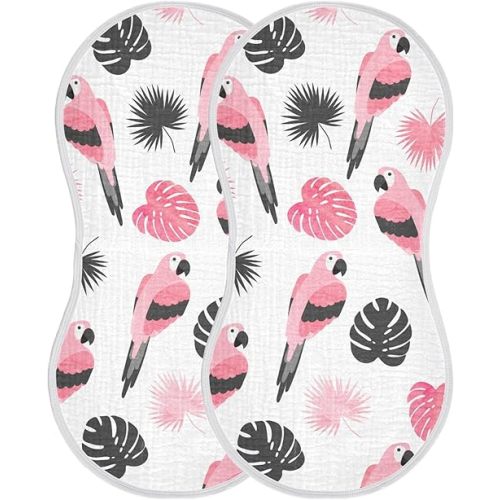 Tropical Pinks Parrots Burp Cloths Baby Boys Girls Absorbent Soft Cotton Burping Cloths Rags, 2 Pack