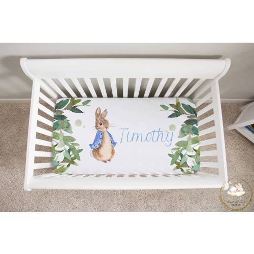 Peter Rabbit Crib Sheet Boy, Personalized Crib Sheet Boy, Greenery Baby Bedding Boy, Peter Rabbit Nursery Decor Gifts, Custom Crib Sheet Boy