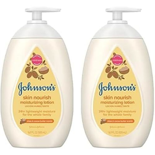 Johnson's Baby Skin Nourish Moisturizing Baby Lotion for Dry Skin with Shea & Cocoa Butter Scents, Gentle & Lightweight Body Lotion for The Whole Family, Hypoallergenic, Dye-Free, 16.9 fl. oz
