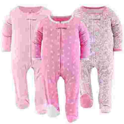 The Peanutshell Sleep n Play Floral Love Footed Pajamas for Baby Girls Set, Newborn, 3-Pack