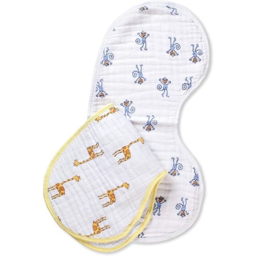 aden + anais Burpy Bib, 100% Cotton Muslin, Soft Absorbent 4 Layers, Multi-Use Burp Cloth and Bib, 22.5" X 11", 2 Pack, Jungle Jam