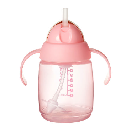 Tommee Tippee Weighted Straw Cup, 10oz, 6 Months+, Easy Transition Toddler Cup, Silicone Weighted Straw and Easy-Hold Handles, Pink, 1 count