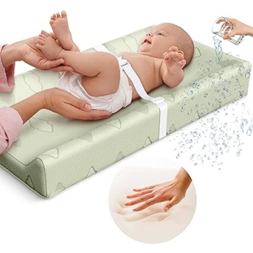 Cotton Baby Changing Pad Waterproof Liner Contoured Diaper Change Pad for Dresser by Sleepah – Breathable & Washable Cover – Three-Sided with Certipur Certified Foam (Green)