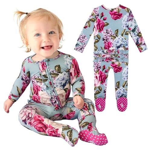 Posh Peanut Baby Girl Sleepers - Viscose from Bamboo Baby Pajamas & 2 Way Zipper Sleepers - Ruffled Baby Clothes for Girls