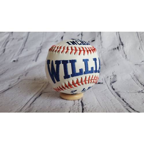 Newborn Birth Stats Embroidered Baseball with Stand