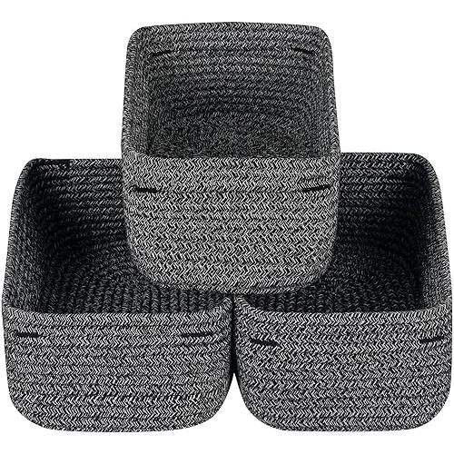 CubesLand Mixed Black Baskets Bins for Organizing,Small Woven Storage Baskets for Shelves,Cute Closet Cube Bins Set 3,Baby Nursery Cube Organizer Toys Basket Bin,Home Decor Organization Bins