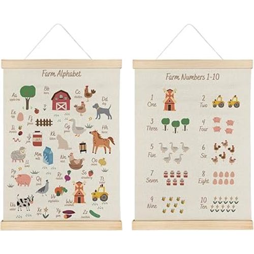 Qvapt Farm Animal Number Alphabet Poster Set - Farm Animal Number Alphabet Playroom Nursery Wall Art,Animal Alphabet Playroom Nursery Decor,Fram Animal Alphabet Posters 12x16 with Hanger