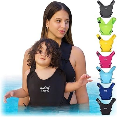 WaterLand Baby Carrier - Innovative Carrier You Can Use Both in Water & Land - Waterproof Infant Chest Holder with Adjustable Straps, Lightweight Toddler Harness for Pool & Beach (Black)