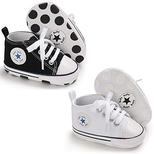 Meckior Baby Girls Boys Canvas Sneakers Soft Sole High-Top Ankle Infant First Walkers Crib Shoes
