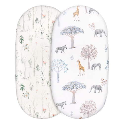 "Gllquen Baby Bassinet Crib Bed Cover Set, Breathable Cozy Fitted for Newborn Boy & Girls 32""x 16"", Forest & Animals"