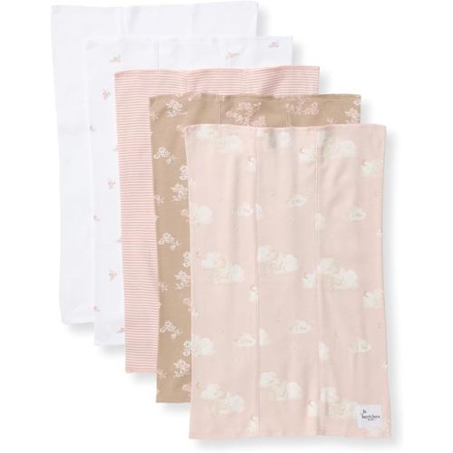 Burt's Bees Baby Burp Cloths, 100% Organic Cotton Extra Absorbent Soft Fabric, Large Drool Cloths 17 x 11.75 in, 5-Pack