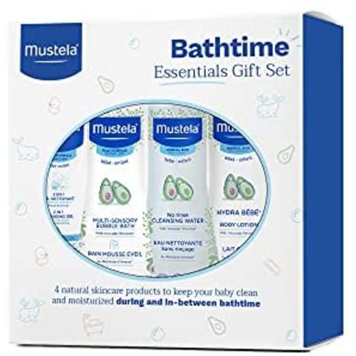 Mustela Baby Bath Time Essentials Gift Set - Natural & Plant-Based Baby Skin Care - 4 Items Set