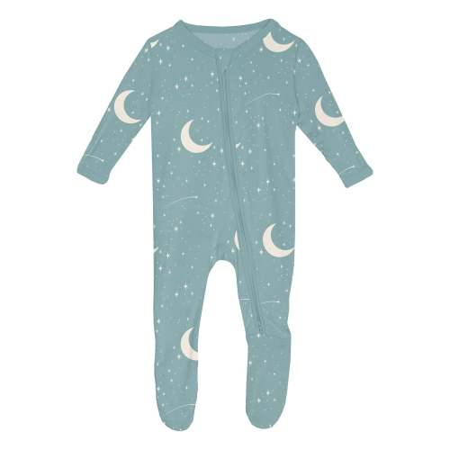 Print Footie with 2 Way Zipper in Jade Starry Sky & Moon