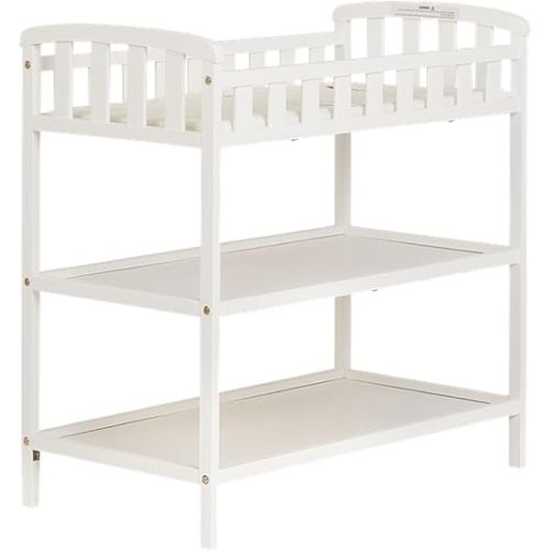 Emily Changing Table In White, Comes With 1" Changing Pad, Features Two Shelves, Portable Changing Station, Made Of Sustainable New Zealand Pinewood