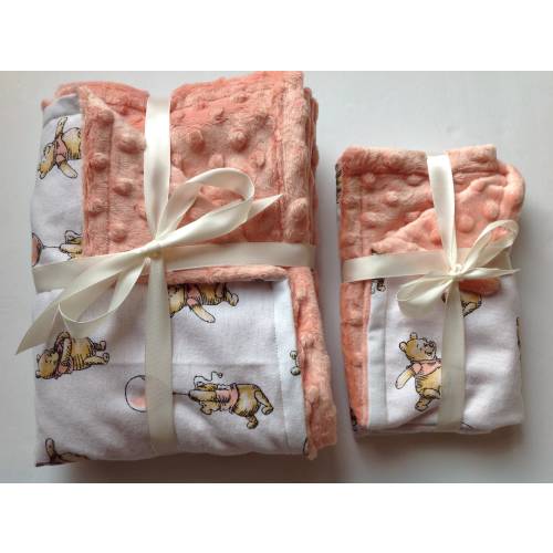Winnie the Pooh minky fleece flannel cotton baby blanket 26"x28" with matching burp cloth 12"x17"