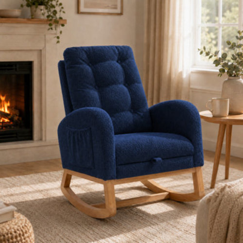George Oliver Indoor Teddy Upholstered Rocking Chair With Pull-out Footrest And Side Pocket | Wayfair