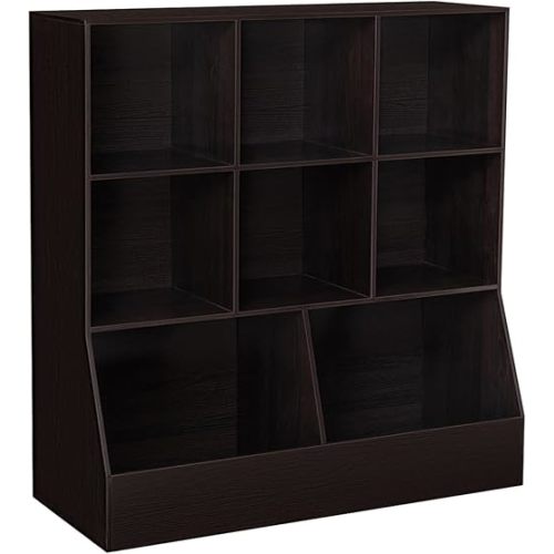 DINZI LVJ Toy Storage Organizer, Kids Bookshelf, Wood Toy Storage Cabinet, 3-Tier 8 Cubby Children Bookcase, 39.4" L Toddler Book Shelf for Playroom, Living Room, Nursery, Hallway, School, Espresso