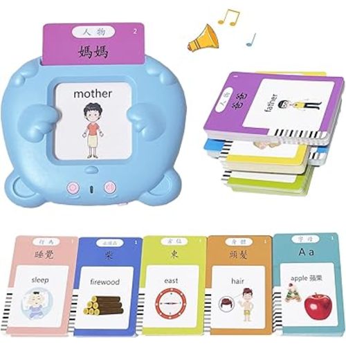 RT&BS Cantonese Mandarin English Talking Flash Cards, Trilingual Learning Flashcard Toys, Cantonese Mandarin Flash Cards for Toddlers, 510 Sight Words Blue