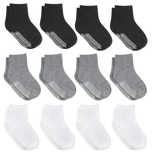 Debra Weitzner Toddler Socks With Grips - 12 Pairs Crew Cotton Grip Socks for Baby Boys Girls Infant's and Kids 6-M - 7 years