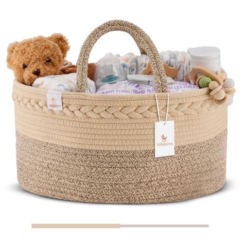 Baby Diaper Caddy Organizer | Changing Table Organizer for Wipes and Diapers | Cotton Rope Diaper Organizer for Changing Table - XL | Newborn Essentials Must Haves for Parents - Sandy Beige