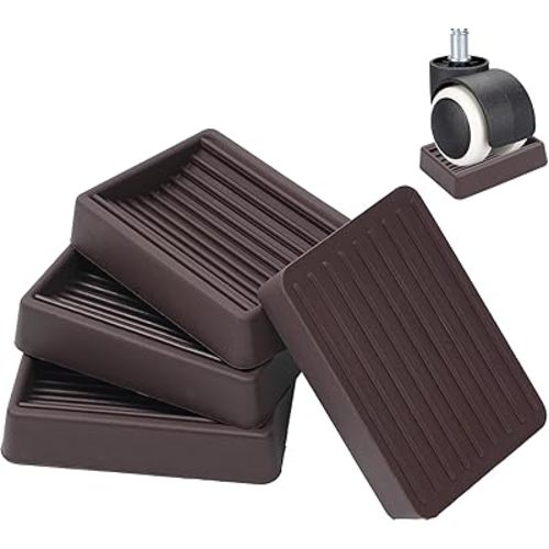 Furniture Wheels Caster Cups, Non-Slip Rubber Bed Frame Stopper Floor Protector for Any Furniture with Wheels - 4 Pack (Brown)