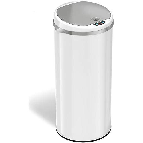 iTouchless 13 Gallon Touchless Sensor Trash Can with Odor Filter System, Round Steel Garbage Bin, Perfect for Home, Kitchen, Office, Alpine White