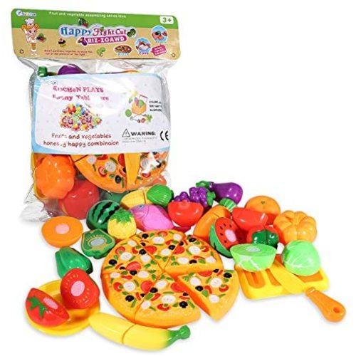 Amazon.com: ThinkMax Play Food, 24Pcs Cutting Food - Pretend Food Set, Kitchen Toy Food Fun Cutting Fruits and Veggies with Pizza Playset for Kids: Toys & Games