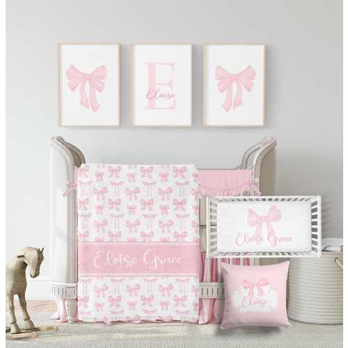 Pink Bow Crib Bedding Set - Personalized Baby Girl Nursery Bedding - Personalized Baby Girl Shower Gift- Coquette Aesthetic Nursery Set 587
