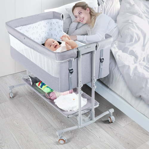 TEAYINGDE Baby Bassinet Bedside Sleeper Bassinet For 0-6 months Baby Unisex (Light Grey)