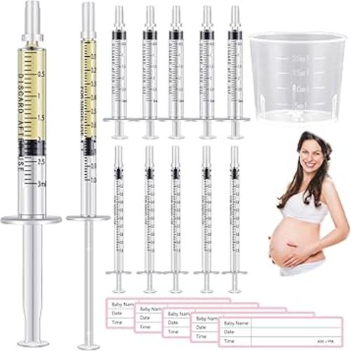 Trelaco Colostrum Collector Kit Include Sterile Sealed Breast Milk Syringes with Caps No Needle Colostrum Syringes Stickers 1 Measuring Cup Harvesting Collection for Breastmilk(50 Sets,3 Ml,1 ml)
