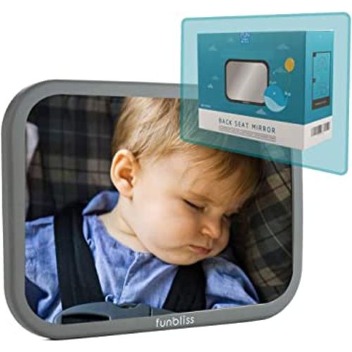 Funbliss Mirror for Car Seat Rear Facing, Safety Crash Tested & Shatterproof - Back Seat Backseat Crystal Clear View Grey