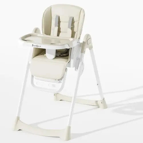High Chair, Foldable High Chairs for Babies and Toddlers with Removable Tray, Height Adjustable Feeding Chair, Adjustable Backrest and Footrest, Beige