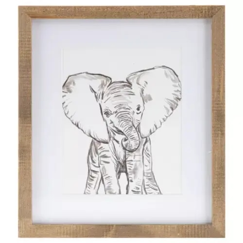 Baby Elephant Framed Wall Decor