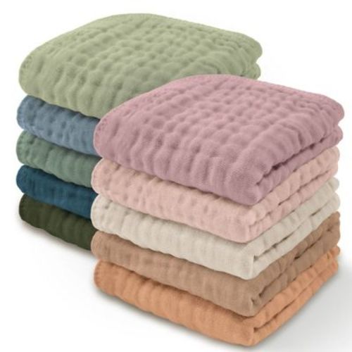 Baby Washcloths Muslin Cotton, Large 10”x10” By Comfy Cubs (multicolor, Pack Of 6)