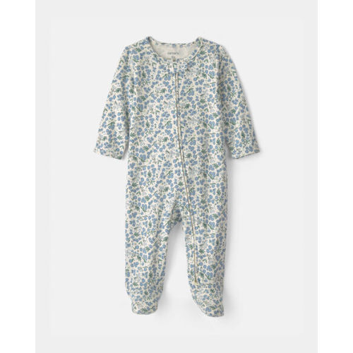Baby Girl Floral 100% Cotton 2-Way Zip Sleep & Play Pajamas - Blue/Ivory | Carter's
