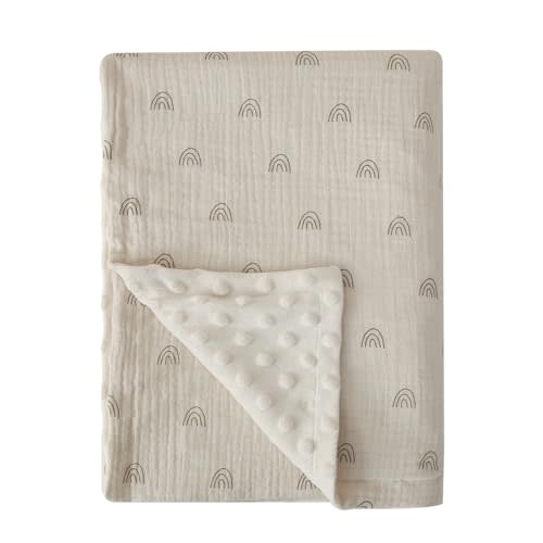 DaysU Baby Blankets Unisex with Muslin Cotton Front and Dotted Fleece Back, Silky Micro Super Soft Plush Newborn Baby Blankets for Boys Girls, Bed Blanket Bed Throws, Rainbow, 30x40 inches