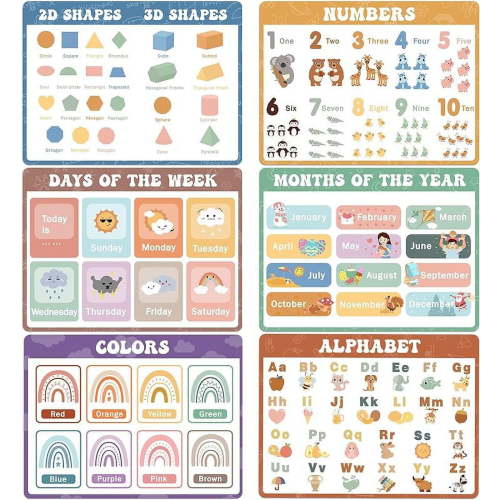 Educational Preschool Placemats Set of 6 Boho Plastic Table Mats Toddler Children Montessori Place Mats for Kids Washable Vinyl Holiday Table Decoration for Indoor Outdoor Party Kitchen Dining Table