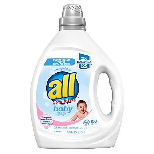 all Liquid Laundry Detergent, Gentle for Baby, Unscented and Hypoallergenic, 2X Concentrated, 100 Loads