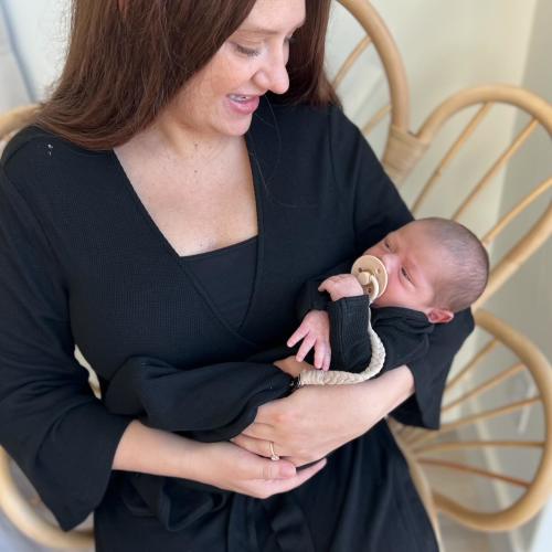 Black Waffle Bamboo Knit Maternity Robe