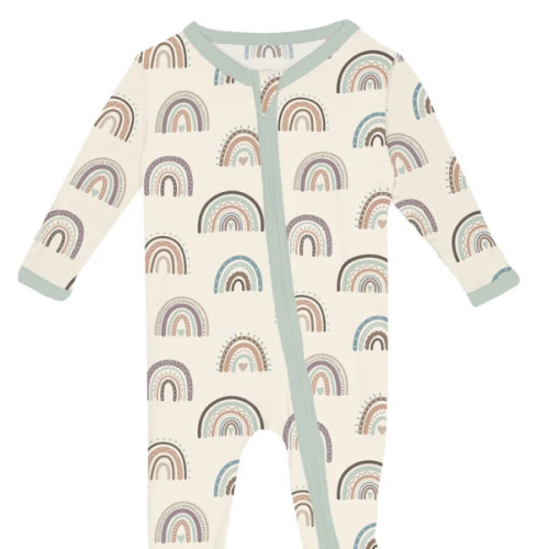 Print Footie with 2 Way Zipper in Earthy Rainbows