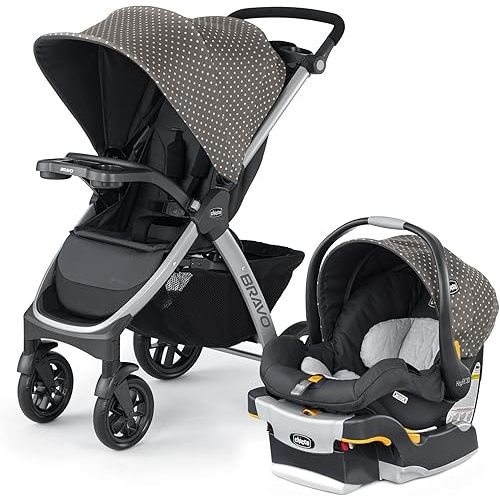 Chicco Bravo 3-in-1 Trio Travel System, Bravo Quick-Fold Stroller with KeyFit 30 Infant Car Seat and base, Car Seat and Stroller Combo | Calla/Grey