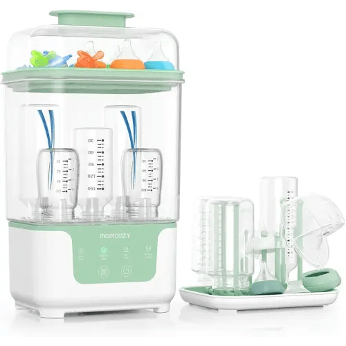 Momcozy Bottle Sterilizer and Dryer, Modular Nesting Space Saving Design, 6 Bottles Capacity, 4 in 1 Compact Sterilizer for Baby Bottles, Breast Pump Parts & Newborn Essentials, Drying Rack Included