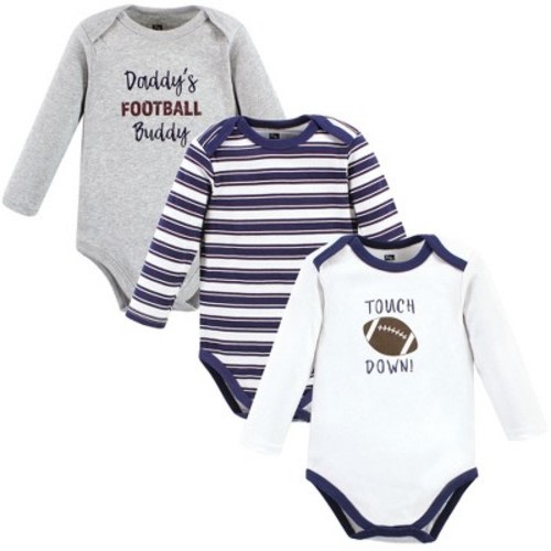 Hudson Baby Infant Boy Cotton Long-Sleeve Bodysuits, Football Buddy 3-Pack, 6-9 Months