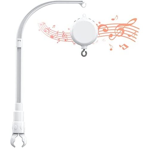 FEISIKE Baby Crib Mobile Arm with Music Box Spin Motor,23 Inch,Volume Control,3 Modes(Turn & Music,Turn Only, Music Only),Nursery Decor Hanger,Holder for DIY Clamp Mobile,12 Lullabies,30 Min Auto-Off