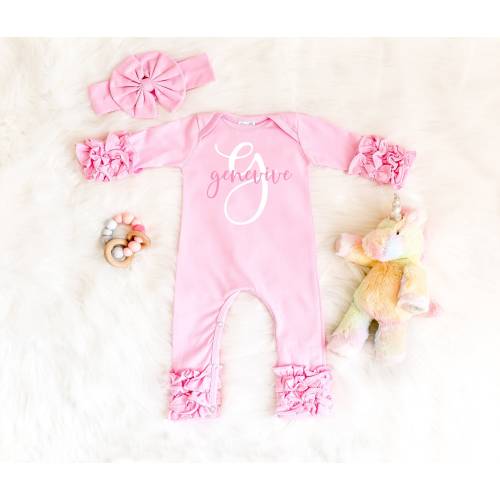 Personalized Baby Girl Coming Home Outfit - Ruffled Newborn Baby Romper - Custom Baby Shower Gift - Baby Girl Clothes - Newborn Layette Set