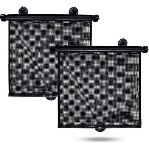 EcoNour Car Side Window Sun Shade (2 Pack) | Retractable Car Roller Sunshade for Kids | Baby Car Window Shades for UV and Sun Glare Protection | Baby Car Travel Accessories (15"x17")