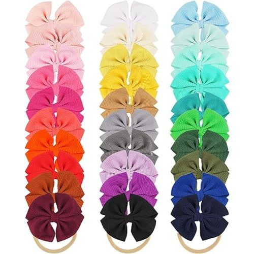 DED 30Pcs Hair Bows Nylon Headbands Super Stretchy Baby Hairbands Hair Accessories for Newborn Infant Toddler